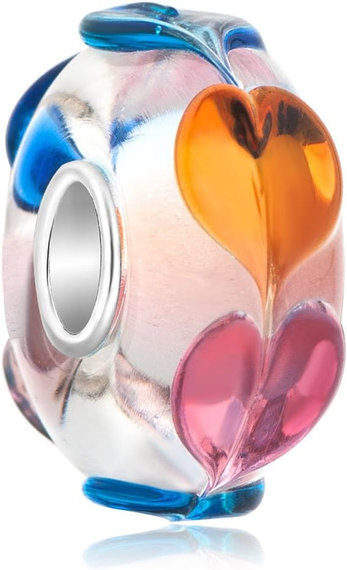CharmSStory Sterling Silver Colorful Heart Love Glass Bead Charms European Style Charm For Bracelets...