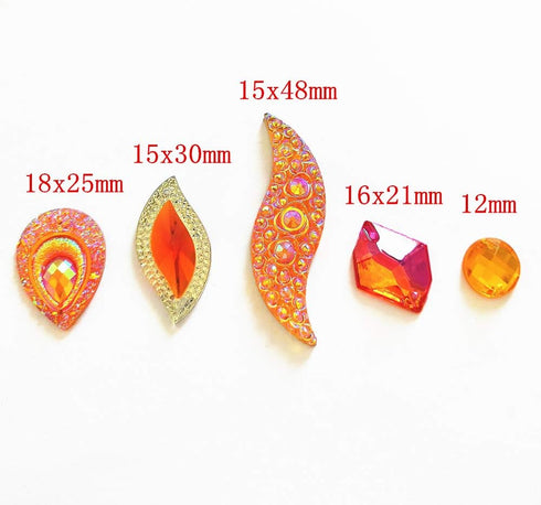 50PCS Special Effect Different Shapes Mirror AB Gems Sew On Rhinestones Faceted for Handicrafts Clothing Dress Decorations (Orange 1)...