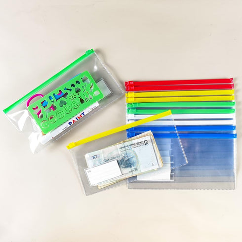 Small Zipper Plastic Envelopes, BOPART 30Pcs Plastic Pouch with Label Pocket, 9x4.7 Inches Clear Pencil Pouch Reusable Money Envelopes, Poly Zip E...