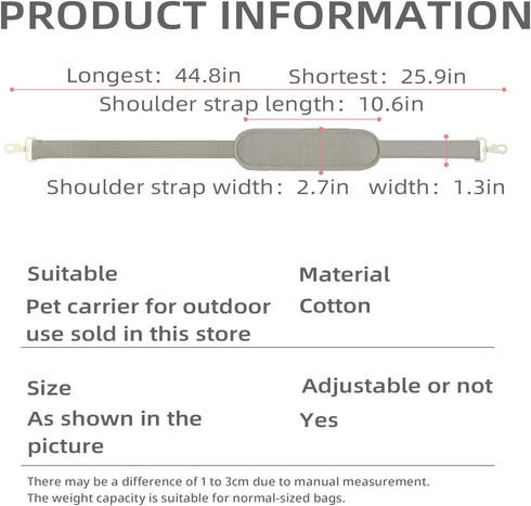 Pet Carrier Shoulder Strap - Lightweight and Comfortable Pet Carrier Accessory for Easy Travel - Reduces The Burden of Carrying Your Pet (Grey)...