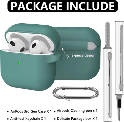 AirPods 3rd Gen Case Cover with Cleaner Kit,Soft Silicone Protective Case for Apple AirPods 3rd Generation Charging Case with Keychain,Shockproof ...