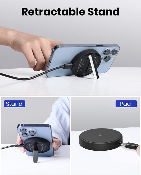 Mag Safe Magnetic Wireless Charger - Charging Pad with Kickstand for iPhone 15/14/13/13 Mini/13 Pro/13 Pro Max/iPhone 12/12 Mini/12 Pro Max (Inclu...