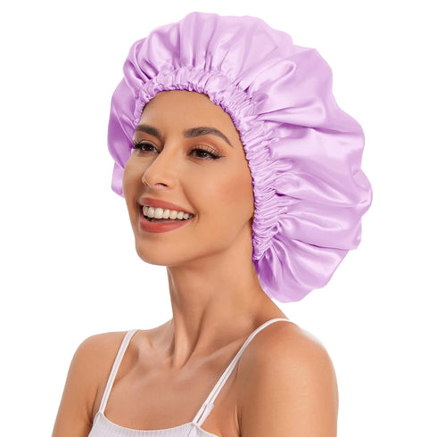 Satin Bonnet Silk Bonnet Hair Bonnet for Sleeping-Slouchy Beanie Hat Satin Sleep Cap for Women's Natural & Curly Hair(Light Purple)...