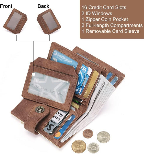 CLUCI Small Wallets for Women RFID Blocking Leather Trifold Compact Credit Card Holder with ID Window Ladies Zipper Coin Purse Beige with Brown...