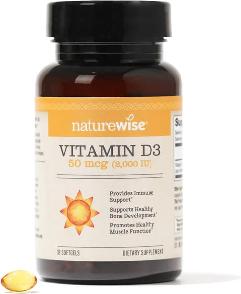 NatureWise Vitamin D3 2000iu (50 mcg) Healthy Muscle Function, and Immune Support, Non-GMO, Gluten Free in Cold-Pressed Olive Oil, ( Mini Softgel)...