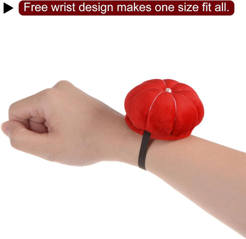 HARFINGTON 2pcs Velvet Wrist Pin Cushion Pumpkin Needle Sewing Pin Holder with Elastic Wrist Strap Fit All Wrist Sizes for Sewing Quilting Needlew...