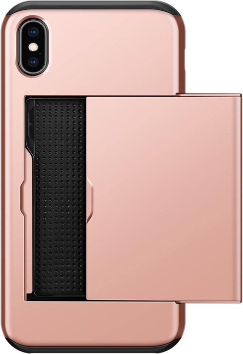 SAMONPOW for iPhone X/XS Case Wallet Card Holder for iPhone 10 Case Wallet Card Holder Heavy Duty Protection Shockproof Anti Scratch Soft Rubber B...