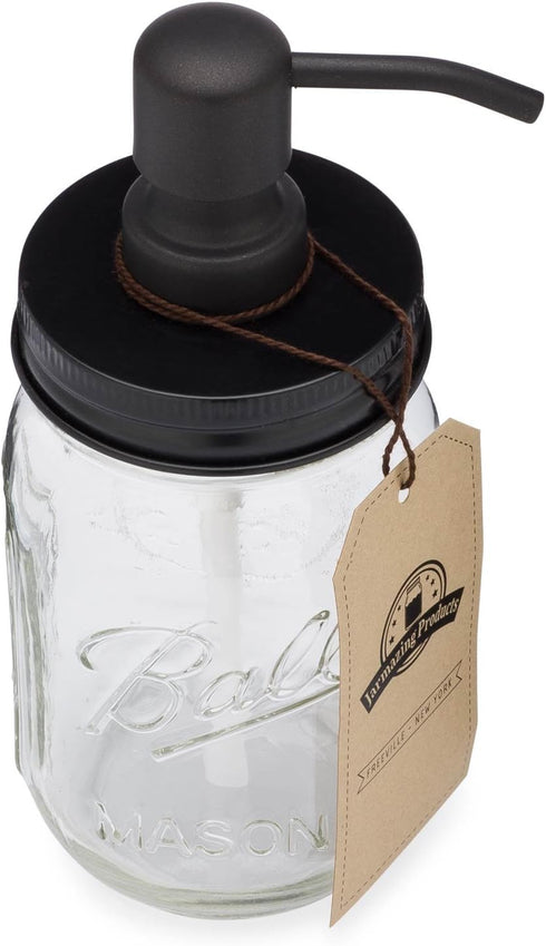 Jarmazing Products Mason Jar Soap Dispenser - Black - 16 oz Ball Mason Jar Liquid Dispenser for Kitchen & Bathroom - Glass - Kitchen Soap Dispense...