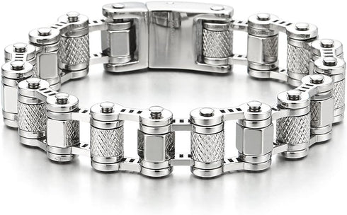 COOLSTEELANDBEYOND Masculine Mens Bike Motorcycle Link Bike Chain Bracelet of Stainless Steel with Skull Clasp...