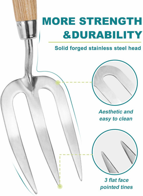 Garden Hand Fork Small Hand Weeding Fork 12 Inch with 3 Pointed Tines Wood Handle for Gardening Weeding Cultivating Digging Planting Transplanting...