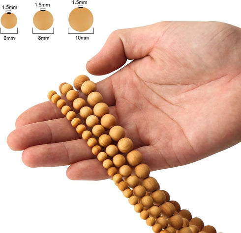 200pcs 6mm Natural Sandalwood Round Beads Gorgeous Craft Handmade Polished Spacer Mala Pray Beads with Elastic Cord for Bracelets DIY Rosary Tasbi...