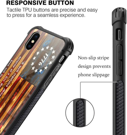 TnXee Case Compatible with iPhone Xs Case, Betsy Ross 13 Star Wooden American Flag with 1776 Case for iPhone X Cases for Man Women Gifts Pattern D...
