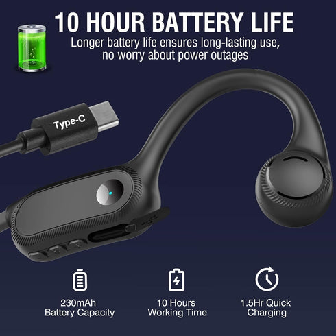 Bone Conduction Headphones,Open-Ear Headphones with Built-in Mic,10H Playtime,Bluetooth 5.2 Waterproof Wireless Headset for Running,cycling, Gym,H...