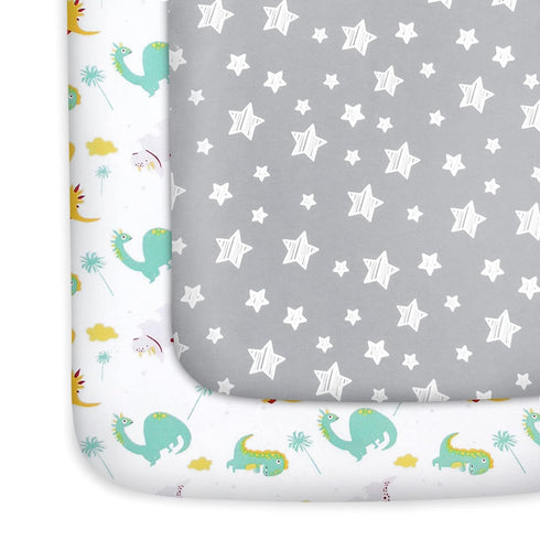Pack and Play Sheets, 2 Pack Mini Crib Sheets, Stretchy Playard Fitted Sheet, Compatible with Graco Pack n Play, Soft and Breathable Material, Din...