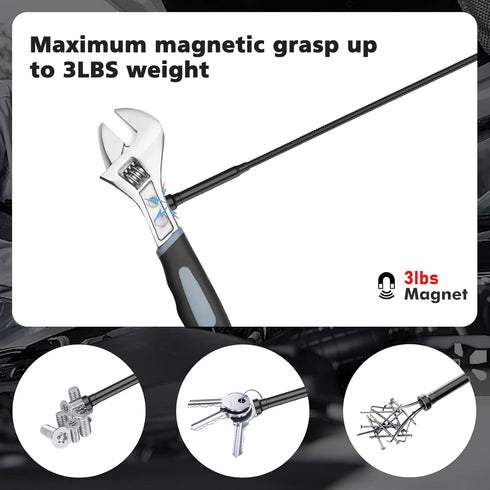 28.34in Grabber Tool Magnetic Four-Claw Picker, Bendable Hose Reacher Pickup Sweeper with LED Light Battery, Flexible Long Handy Reaching Assist T...