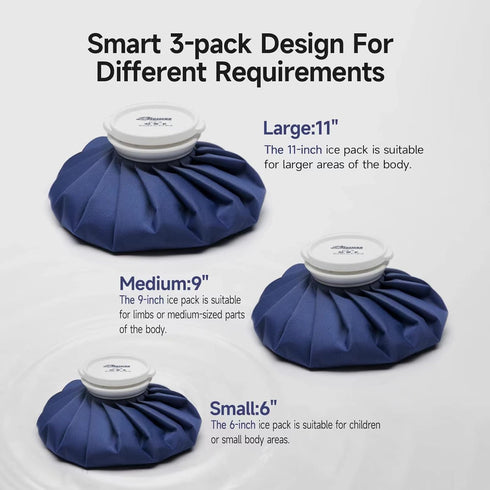 Ice Packs for Injuries Reusable, Ice Cold Pack, Ice Bags Hot Water Bag for Hot & Cold Therapy and Pain Relief, 3 Ice Packs, 3 Sizes (6"/9"/11"), N...