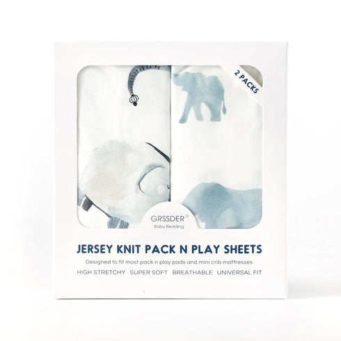Pack n Play Sheets FItted 2 Pack, Stretchy Ultra Soft Jersey Knit Pack and Play Sheets, Universal Fitted Portable/Mini Crib Mattresses Snug and Sa...