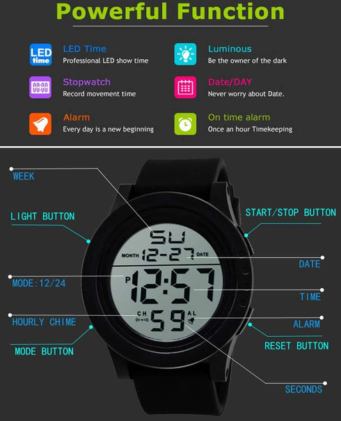 Men's Digital Sports Watch Waterproof Military Outdoor Wrist Watches for Men with LED Backlight Alarm Back Light...