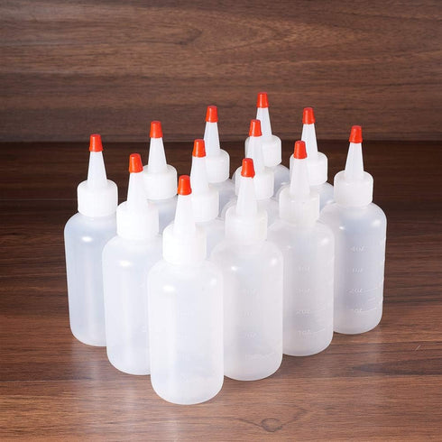 BENECREAT 12PCS 4 Ounce Plastic Squeeze Dispensing Bottles with Measurement and Red Tip Caps - Good For Crafts, Art, Glue, Multi Purpose...