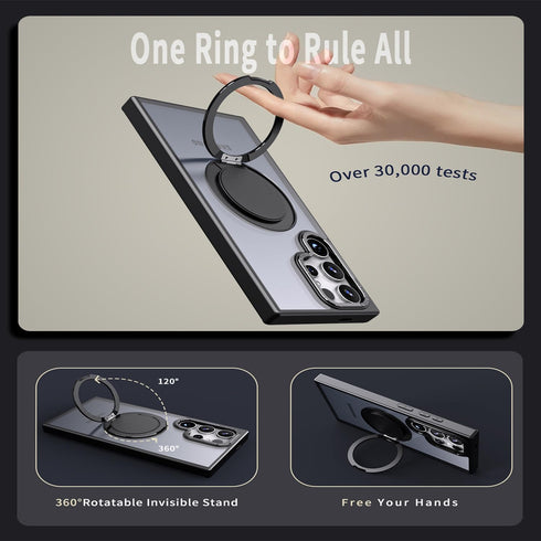 Magnetic Ring Case for Samsung Galaxy S22 Ultra/S23 Ultra, Shockproof Protection, 360° Rotatable Ring Stand, Compatible with MagSafe, Black...