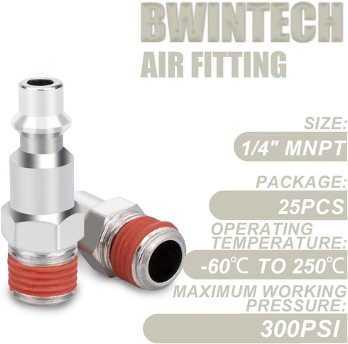25PCS 1/4" Male NPT Industrial Air Plug 300PSI, Pneumatic Plugs Quick Connect Air Fitting...