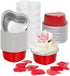 Heart Shaped Cake Pans for Baking with Red Petals, BLVRYVIO 50 Sets Aluminum Cupcake Cups with Lids, 100 ml/ 3.5 Ounces Red Disposable Mini Foil P...