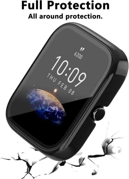 Screen Protector for Amazfit Bip 3/Bip 3 Pro Smartwatch, 2-Pack Hard PC Bumper Full Face Cover Protective Case Accessories for Amazfit Bip 3/Bip 3...
