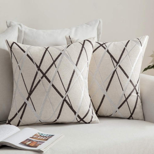 MIULEE Pack of 2 Decorative Throw Pillow Covers Cute Woven Textured Chenille Cozy Modern Concise Soft Beige Square Cushion Shams for Bedroom Sofa ...