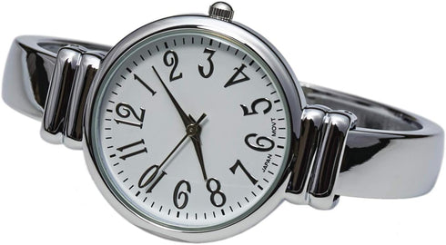 Silver Metal Band Slim Case Women's Bangle Cuff Watch...