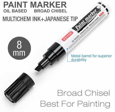ZEYAR Paint Markers, Jumbo size, Chisel Point, Premium Waterproof & Smear Proof Ink, Aluminum Barrel, Great on Plastic, Wood, Rock, Metal and Glas...