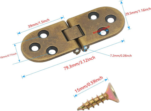 4PCS Bronze Butler Tray Hinge, Heavy Duty Folding Flip Top Hinge 180 Degree Round Edge Hinge for Folding Tables Sewing Machine Table Furniture Acc...