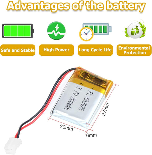 3.7V 200mAh 602025 Lipo Battery Rechargeable Lithium Polymer ion Battery Pack with PH2.0mm JST Connector...