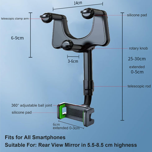 ???????? ???????????????? Rearview Mirror Car Phone Holder, 360° Rotatable & Retractable Car Phone Holder Mirror Mount, Universal Car Phone Mount ...