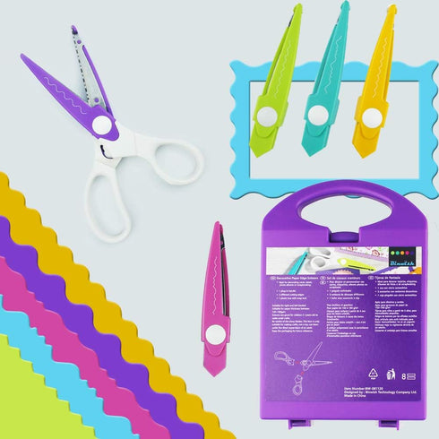 Decorative Paper Edge Scissors Set, 5 pairs Zig Zag Edges with Portable Organizing Container, great for DIY Paper Wavy Edge Cutting, Crafts, Scrap...