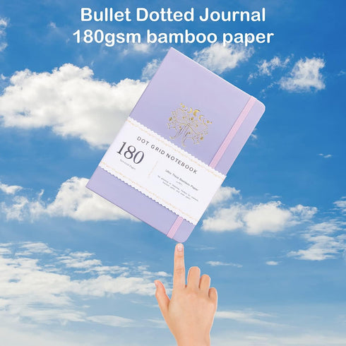 Dotted Notebook Journal 180GSM Bamboo Thick White Paper 160 Pages 5 * 5MM Dot Grid, Lay Flat Binding,Colored Silver Edges, Bookmarks and Expandabl...