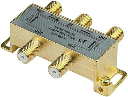 Monoprice Premium 4-Way Coax Cable Splitter - F-Type Screw, for Video VCR Cable TV Antenna, Gold Plated...