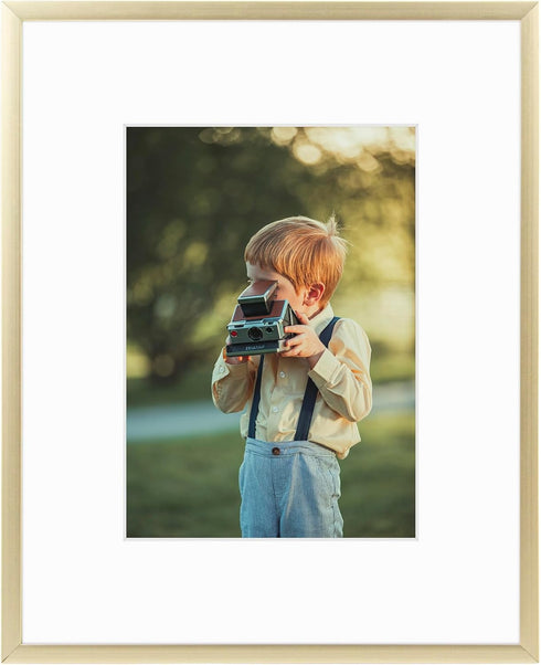 Frametory, 8x10 Gold Aluminum Picture Frame - Set of 1 - Ideal for Displaying 5x7 Photos with Mat or 8x10 Without Mat - Real Glass Front - Simple ...