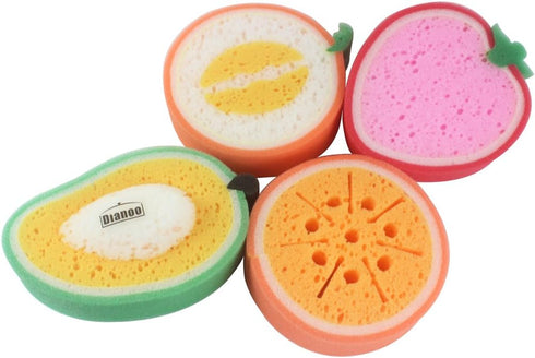 Cute Fruit Style Dish Towels, Kitchen Tool Washing Cleaning Sponge Cloth, Strong Decontamination Scouring Towels, 4PCS (the styles and colors will...
