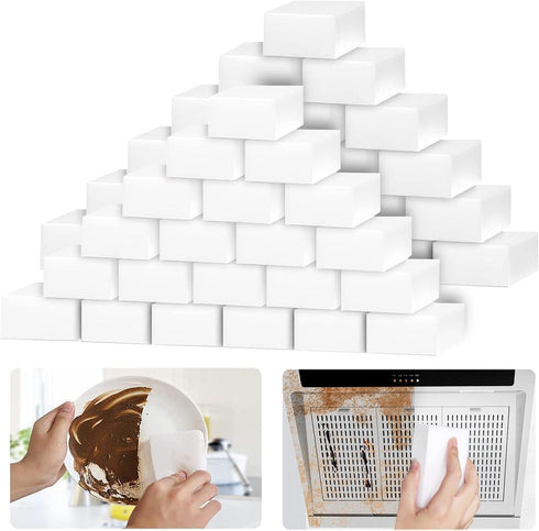 100Pack Magic Sponge Eraser | Premium Melamine Sponge Foam | Multi-Functional Household Cleaning Sponge for Kitchen, Sink, Bathrooms, Walls, Vehic...