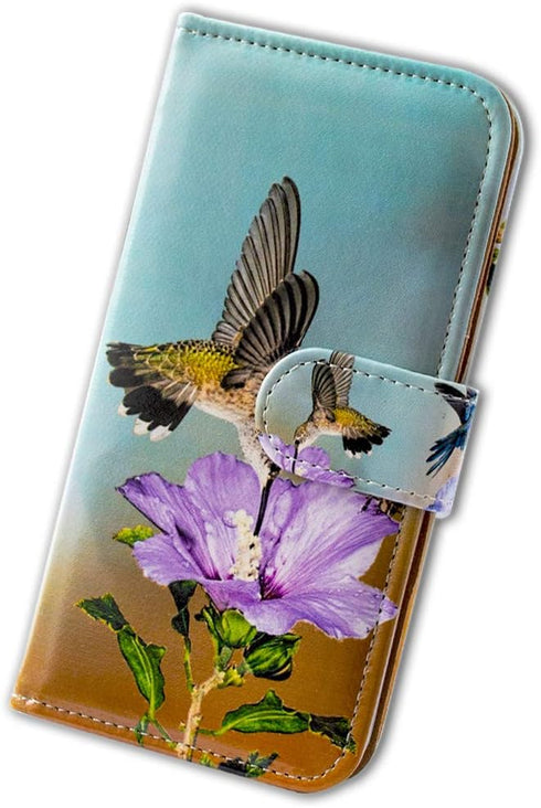 Case for Galaxy A12, Hummingbird Purple Flower Leather Flip Phone Case Wallet Cover with Card Slot Holder Kickstand for Samsung Galaxy A12 2021...