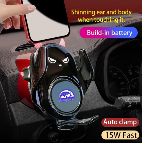 Car Phone Holder Mount Wireless Charging Auto Clamping with Rotatable Vent Clip Cute Demon for iPhone 15 14 13 12 11 10 Pro Xs, Samsung Galaxy S23...