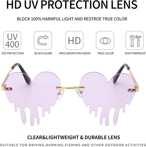 BOJOD Dripping Heart Shaped Sunglasses for Women Heart Glasses Trendy Sunglasses for Party...