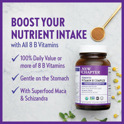 New Chapter Vitamin B Complex, Fermented Vitamin B Complex, USDA Organic, ONE Daily for Cellular Energy + Brain + Beauty, 100% Vegan, Gluten-Free ...
