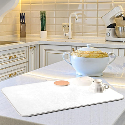 Dish Drying Mat for Kitchen Counter Absorbent Microfiber Dry Dishes Mats Drainer Counter Mat White Drying Dish Pad 18 x 24 Inch for Countertops De...