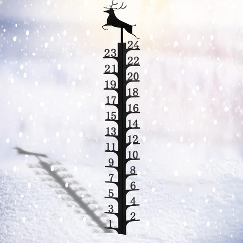24 Inch Iron Art Snow Gauge Outdoor, Elk Snow Measuring Stick, Snowfall Gauge for Yard, Winter Snow Measurer Snow Ruler inches, Christmas Decorati...