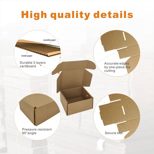 50 Pack 4x4x2'' Small Shipping Boxes, Corrugated Cardboard Mailers for Business, Kraft (CM442K)...