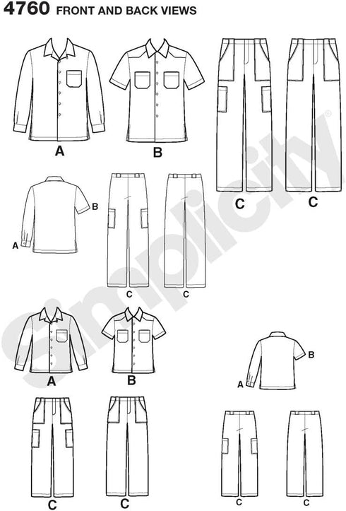 Simplicity 4760 Shirt and Pants Sewing Pattern for Men and Boys A (S-M-L/S-M-L-XL)...