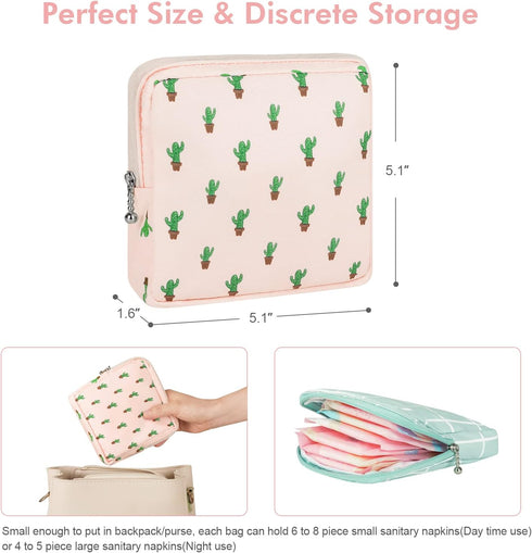 2 Pack Period Bag for Teen Aged Girls, Sanitary Napkin Storage Bag, Functional Waterproof Sanitary Pads Bags for Panty Liners, Tampons, Menstrual ...