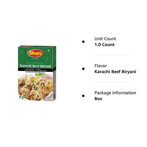 Shan Karachi Beef Biryani Recipe and Seasoning Mix 2.11 oz (60g) - Spice Powder for Hot and Spicy Beef Pilaf - Suitable for Vegetarians - Airtight...