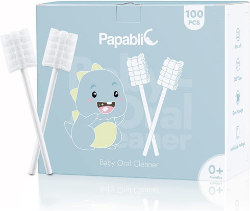 Papablic 100-Pack Baby Tongue Cleaner, Baby Toothbrush, Upgrade Gum Cleaner with Paper Handle for Babies and Infants Ages 0-2 Years...